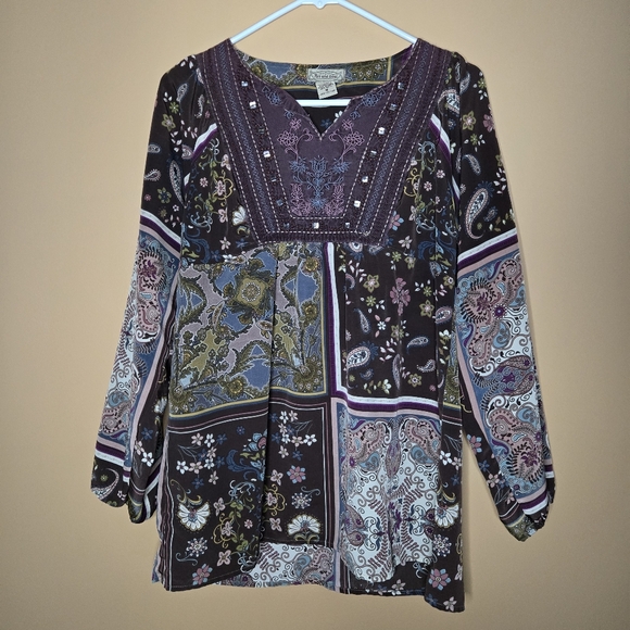 Art And Soul Tops - Art and Soul Bohemian Floral Patchwork Beaded Top, PTP=20"
